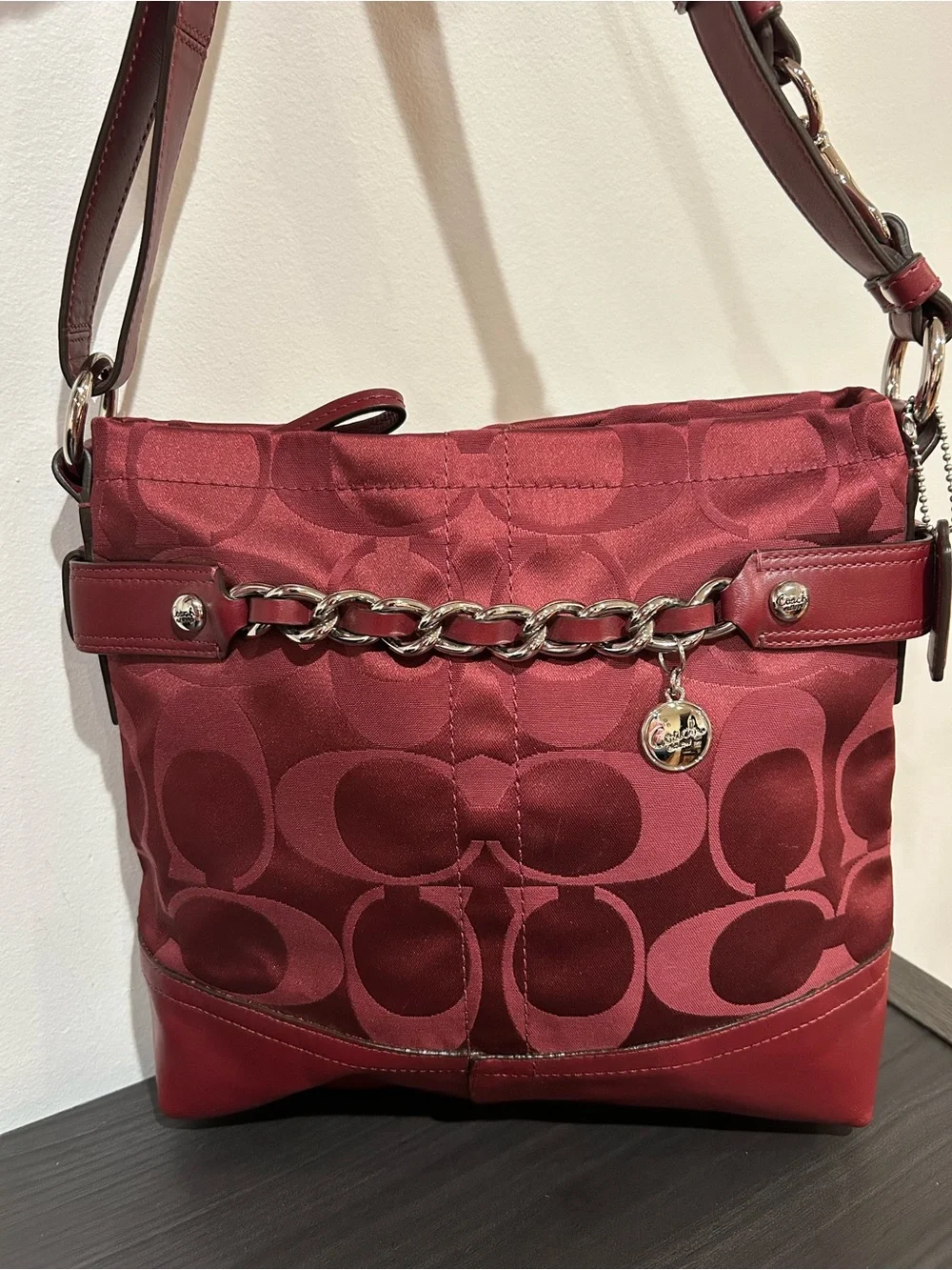 Coach Signature Sateen Chain Convertible Duffle/Shoulder Bag (Style F18862)